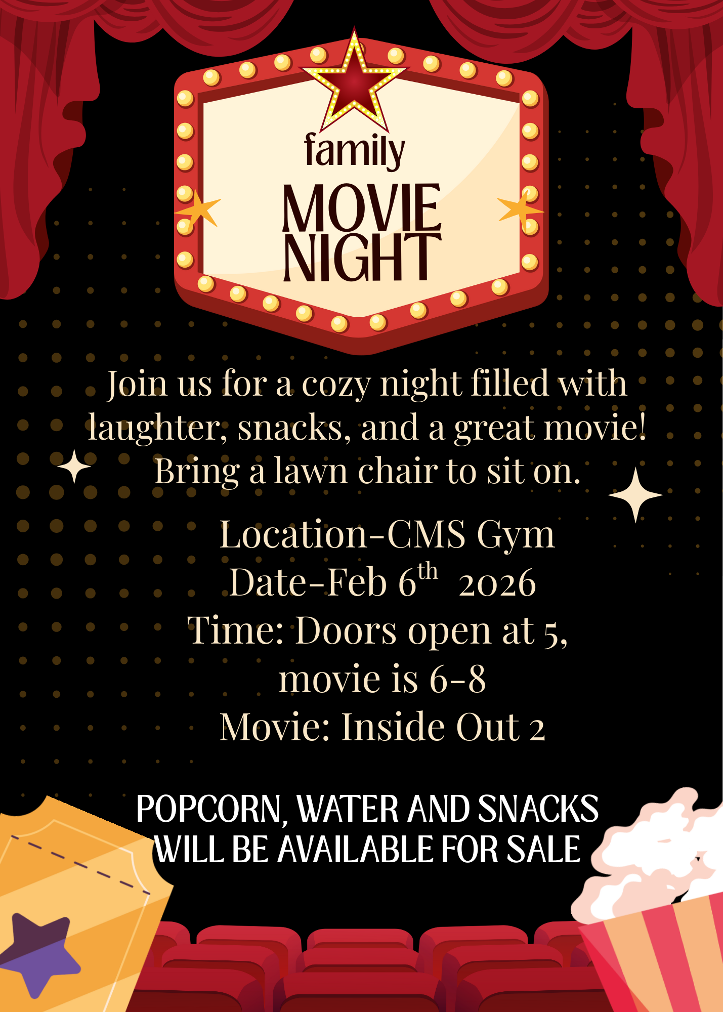 Family movie night at Carqueniz Middle School 2/6/26